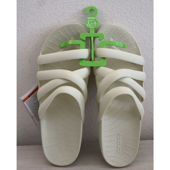 Crocs 208217-2Y2 Women's Sz 7 Bone/Off White Splash Strappy Slide Sandals - Picture 1 of 10
